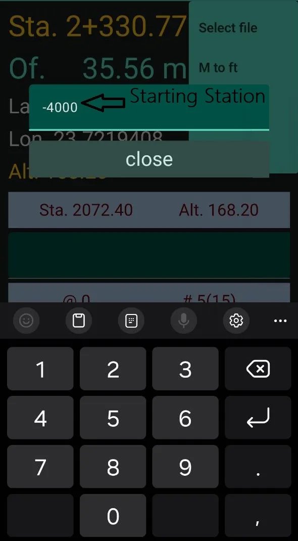 Sta 2+080.66 , then entering the value -1000 will change the value to Sta 1+080.66 ( a negative picket is allowed , i.e. 2+080 entering Starting Station -3000 = Sta -0+920.00